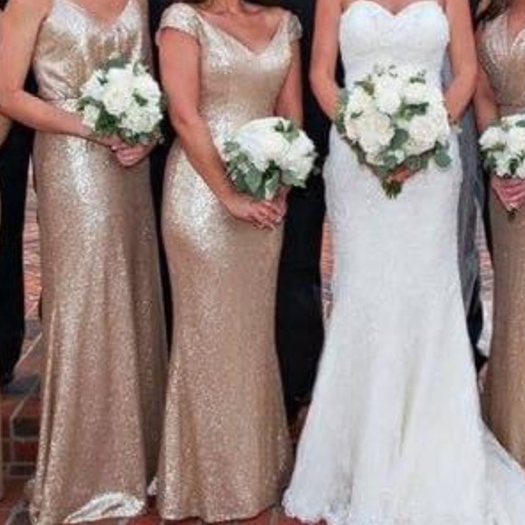 Gold sequined fit and flare dress.  Size 6 - Picture 5 of 8